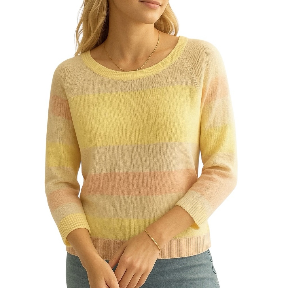 Worthington Lightweight Knit Sweater Top Yellow Peach NWT Three Quarter Sleeve